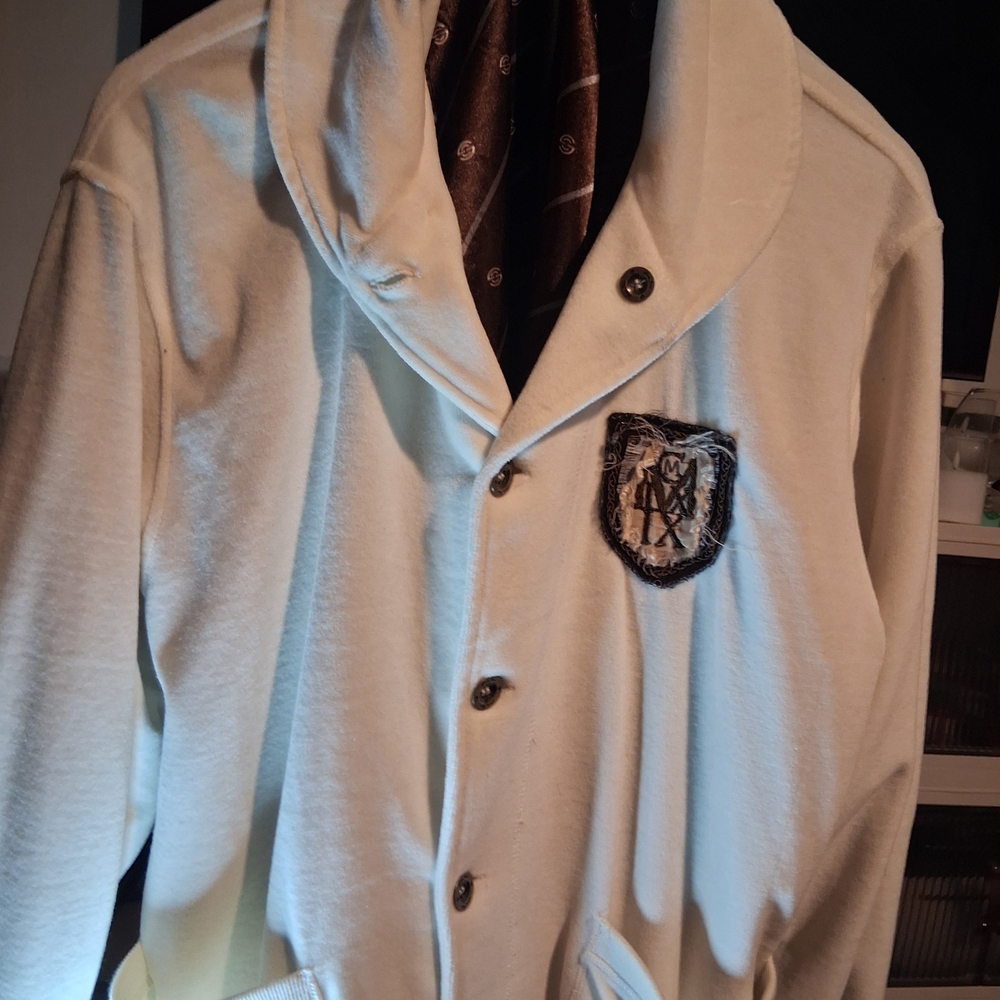 Sean John Vintage Velour Cream Pocket Sweater